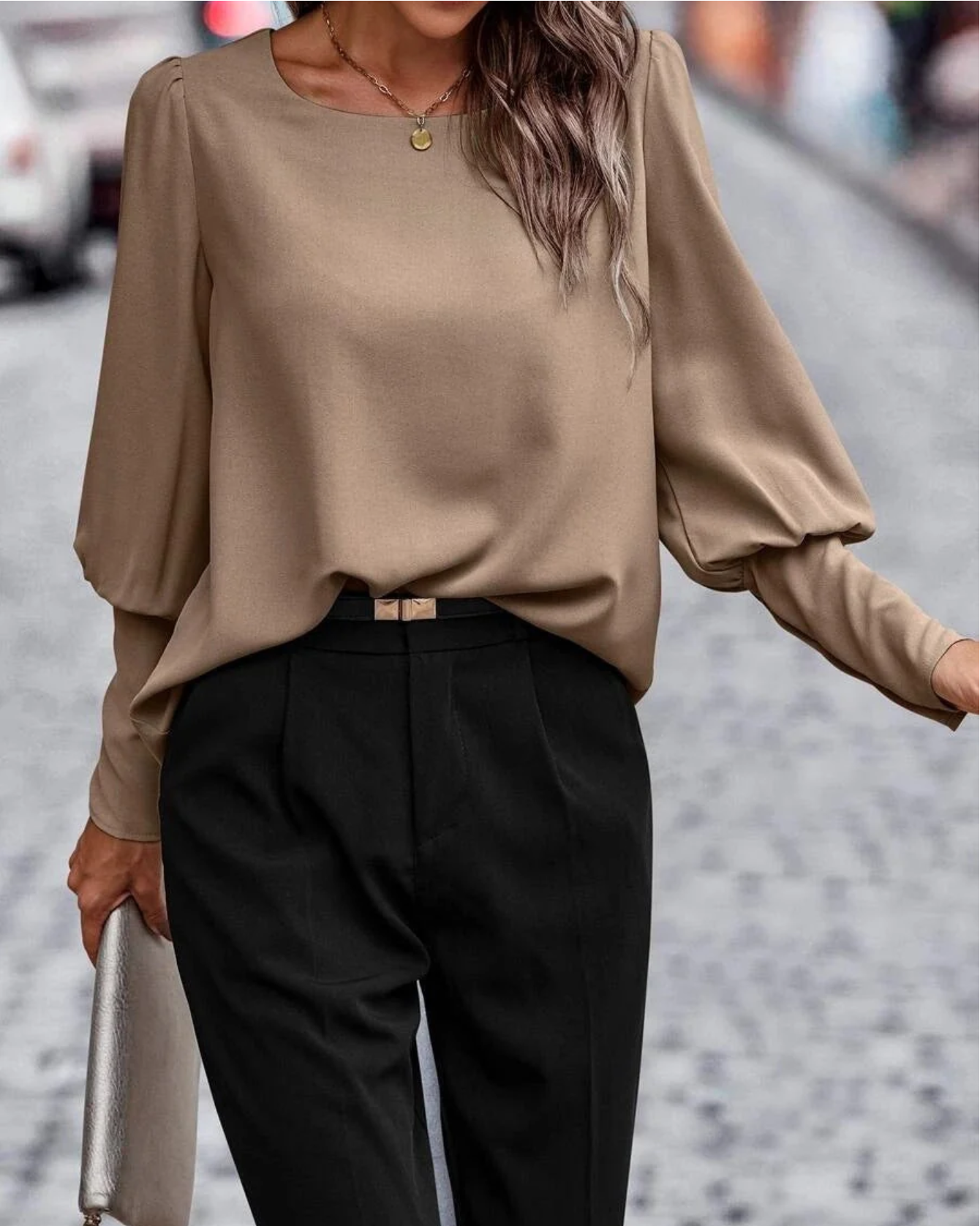 Nina|blusa con cuello en 0 Marrón