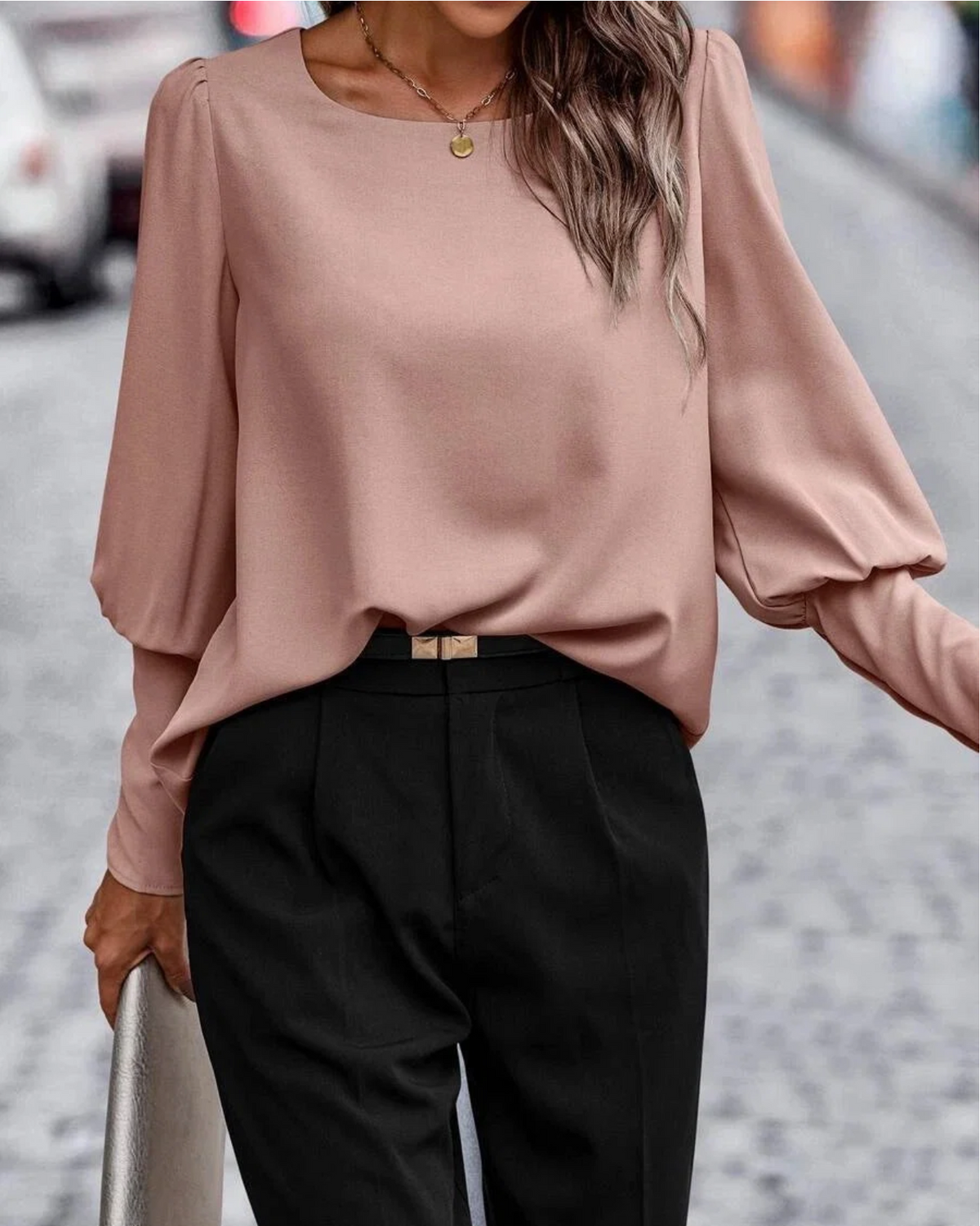 Nina|blusa con cuello en 0 Marrón