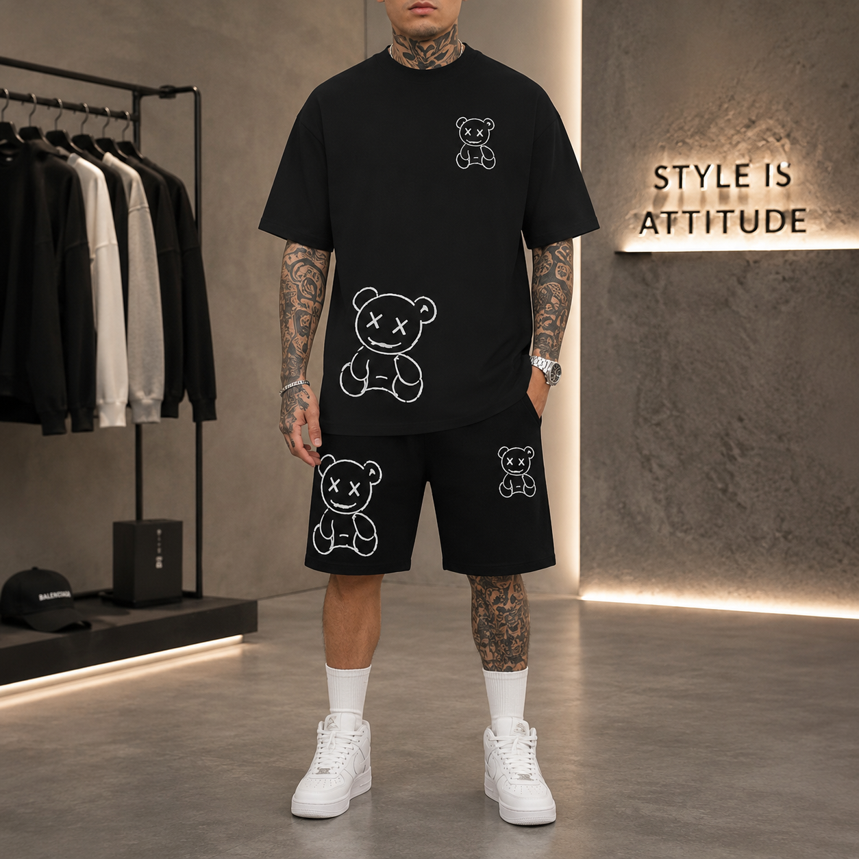 Conjunto Oso Harajuku Streetwear Premium – Camiseta Oversize + Short Unisex