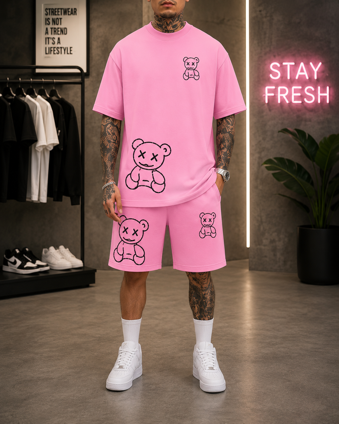Conjunto Oso Harajuku Streetwear Premium – Camiseta Oversize + Short Unisex