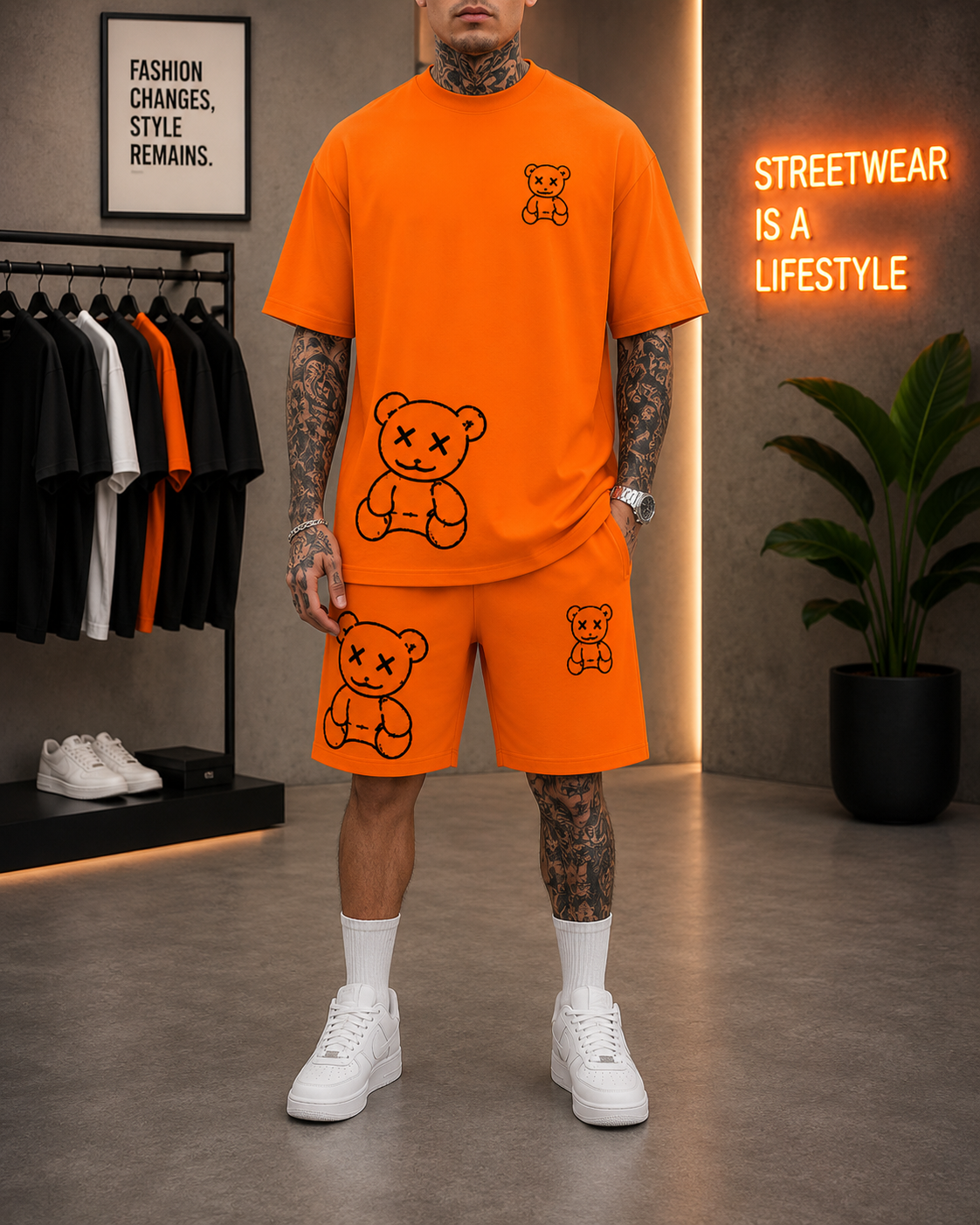 Conjunto Oso Harajuku Streetwear Premium – Camiseta Oversize + Short Unisex