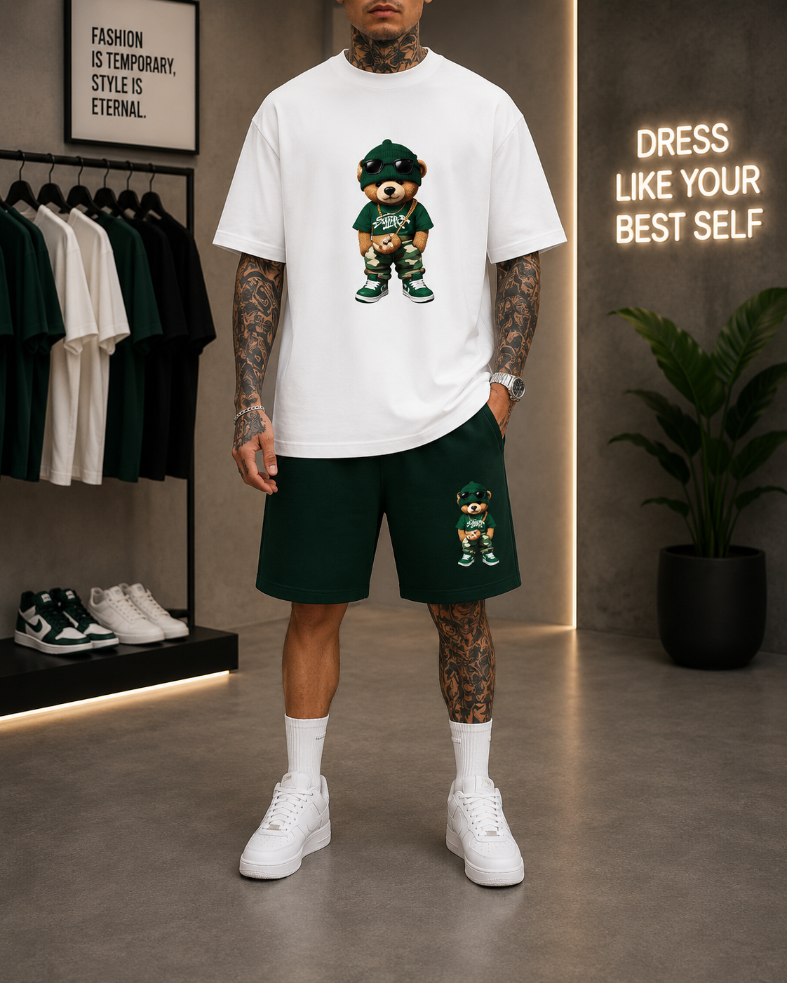 Conjunto Oso Harajuku Streetwear Premium – Camiseta Oversize + Short Unisex