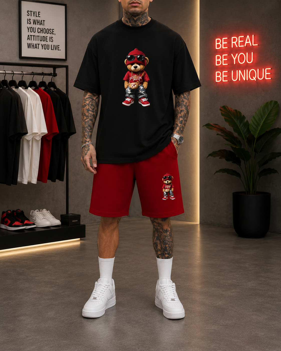 Conjunto Oso Harajuku Streetwear Premium – Camiseta Oversize + Short Unisex