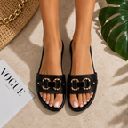 Sara | Sandalias Planas Elegance – Hebilla Dorada | Comodidad y Estilo para Mujer