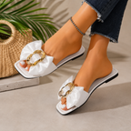 Zapatillas Anahy | Planas para Mujer con Lazo Elegante y Hebilla Dorada – Sandalias Casual de Moda