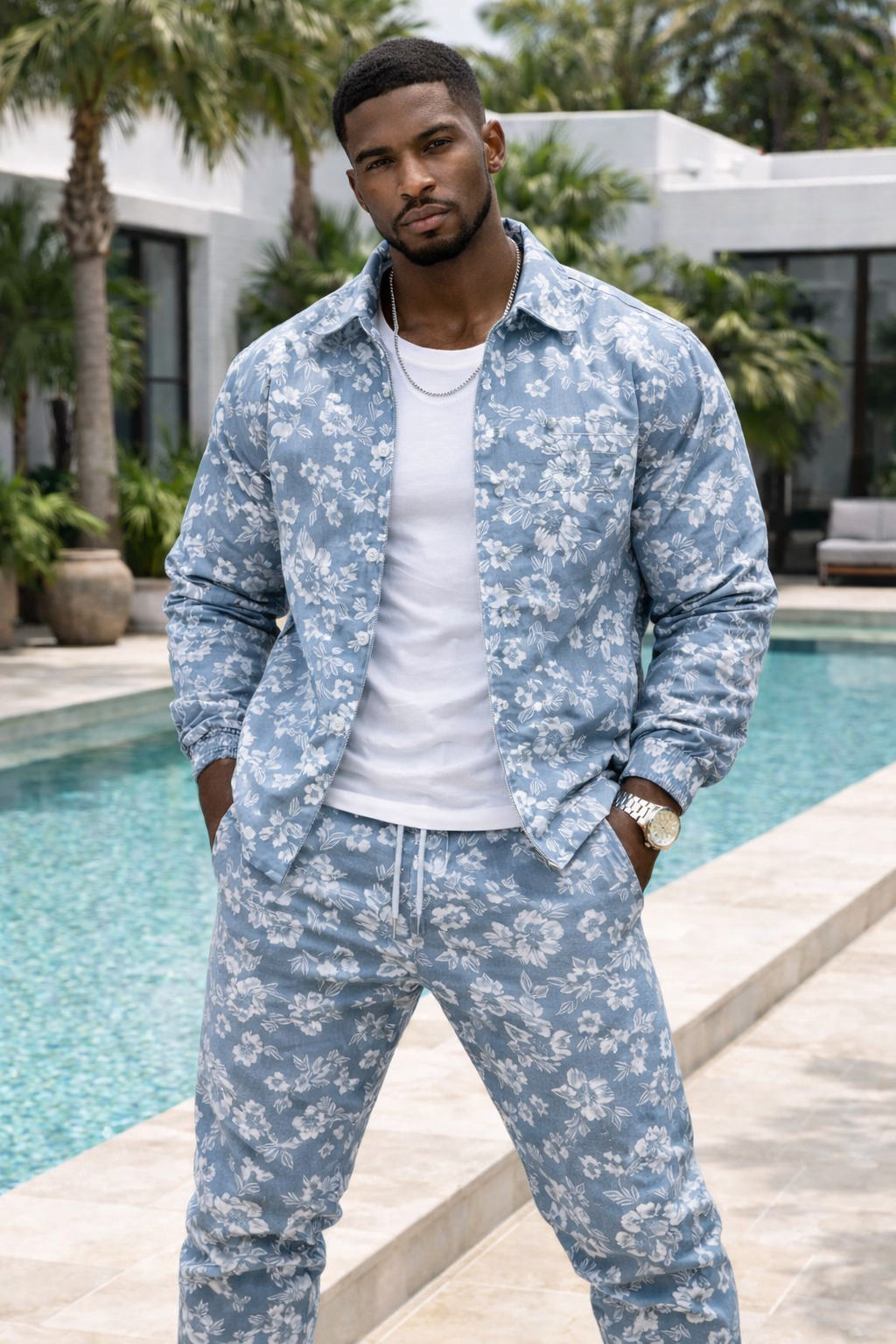 LUCAS-Conjunto para Hombre -  Chaqueta Estampada - Pantalones- Dos Piezas