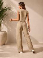 Conjunto Elegante de Dos Piezas para Mujer – Chaleco sin Mangas y Pantalón Palazzo