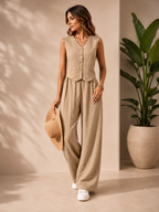 Conjunto Elegante de Dos Piezas para Mujer – Chaleco sin Mangas y Pantalón Palazzo
