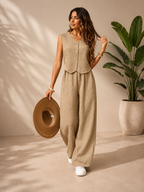 Conjunto Elegante de Dos Piezas para Mujer – Chaleco sin Mangas y Pantalón Palazzo