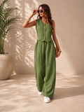 Conjunto Elegante de Dos Piezas para Mujer – Chaleco sin Mangas y Pantalón Palazzo