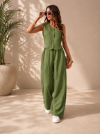Conjunto Elegante de Dos Piezas para Mujer – Chaleco sin Mangas y Pantalón Palazzo