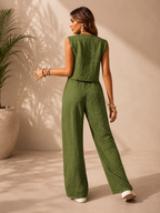 Conjunto Elegante de Dos Piezas para Mujer – Chaleco sin Mangas y Pantalón Palazzo