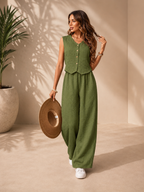 Conjunto Elegante de Dos Piezas para Mujer – Chaleco sin Mangas y Pantalón Palazzo