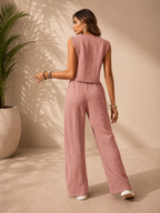 Conjunto Elegante de Dos Piezas para Mujer – Chaleco sin Mangas y Pantalón Palazzo