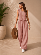Conjunto Elegante de Dos Piezas para Mujer – Chaleco sin Mangas y Pantalón Palazzo