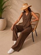 Conjunto Elegante de Dos Piezas para Mujer – Chaleco sin Mangas y Pantalón Palazzo