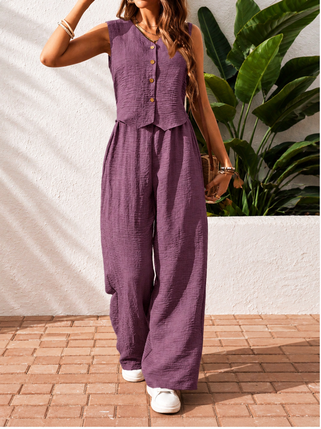 Conjunto Elegante de Dos Piezas para Mujer – Chaleco sin Mangas y Pantalón Palazzo