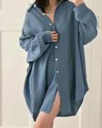 Blusa de muselina, larga oversize, azul grisáceo