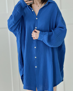 Blusa de muselina, larga, oversize, azul