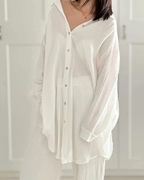 Blusa de muselina, larga, oversize blanco