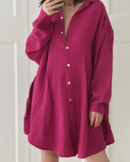 Blusa de muselina, larga oversize, color fucsia