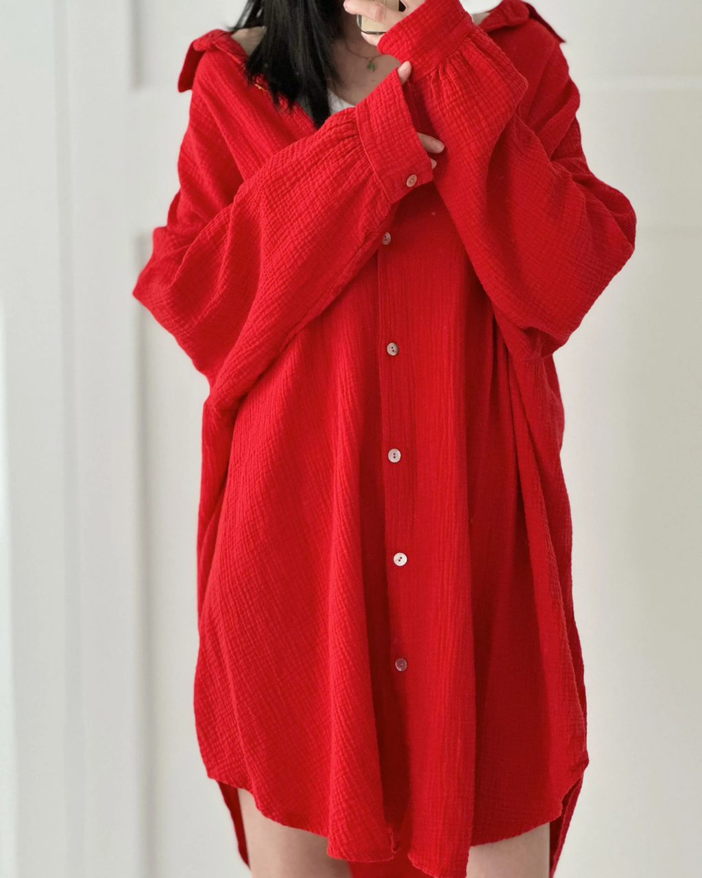 Blusa de muselina, larga, oversize, roja