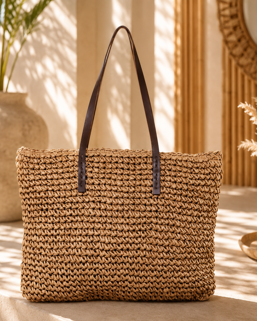Bolso de Playa de Paja "Sienna" – Tote de Verano Elegante y Gran Capacidad