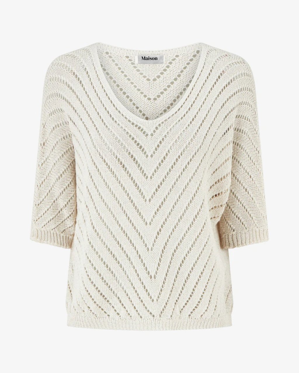 Jersey de punto ligero con cuello en V - Beige
