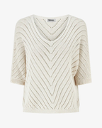 Jersey de punto ligero con cuello en V - Beige