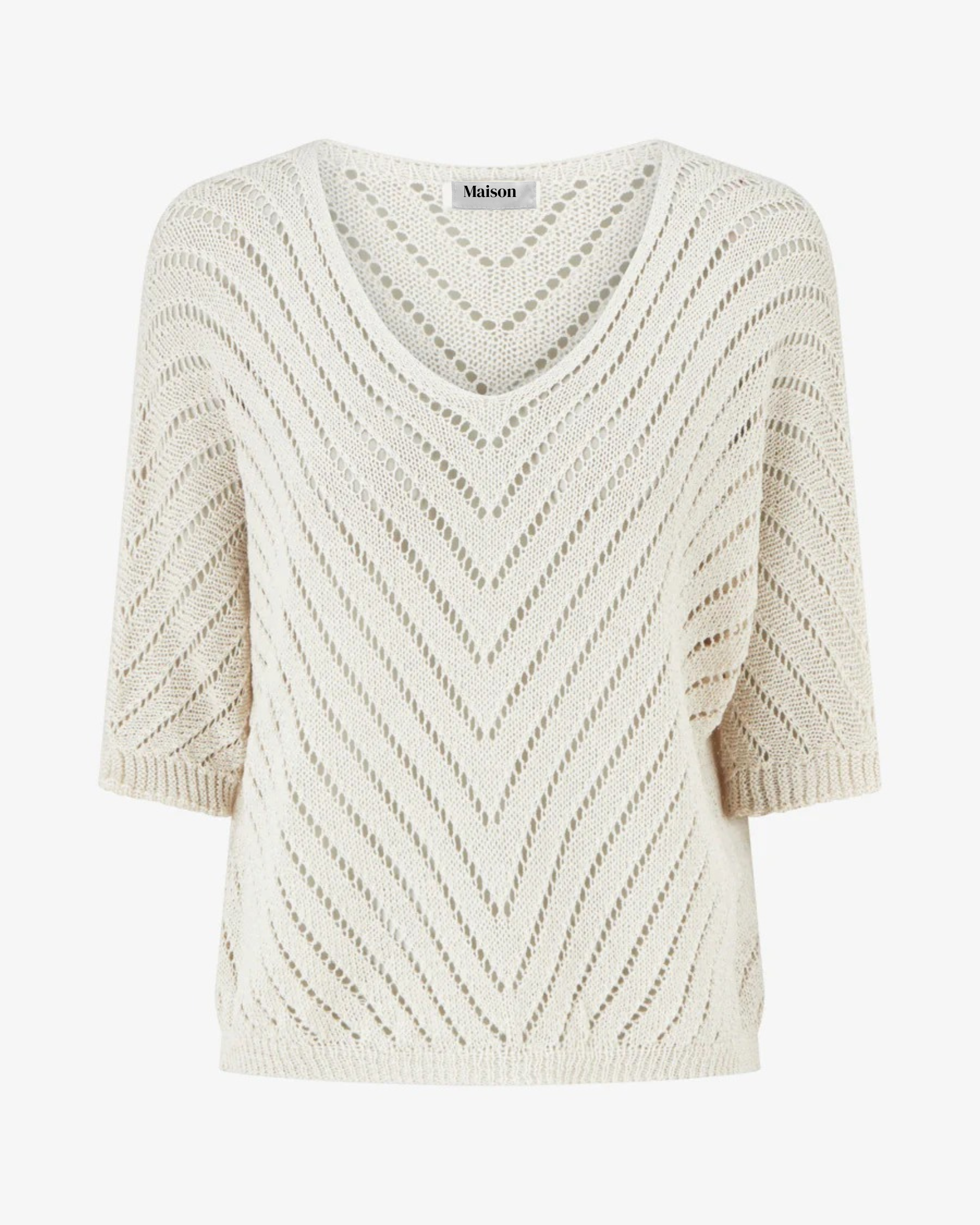 Jersey de punto ligero con cuello en V - Beige