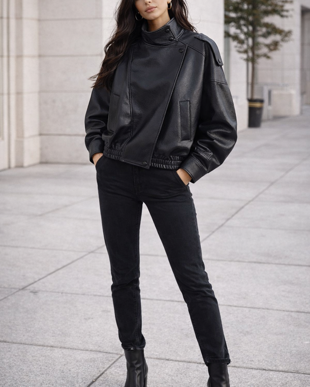 LAURA-Chaqueta de cuero de moda para mujer Otoño Invierno suelta casual PU