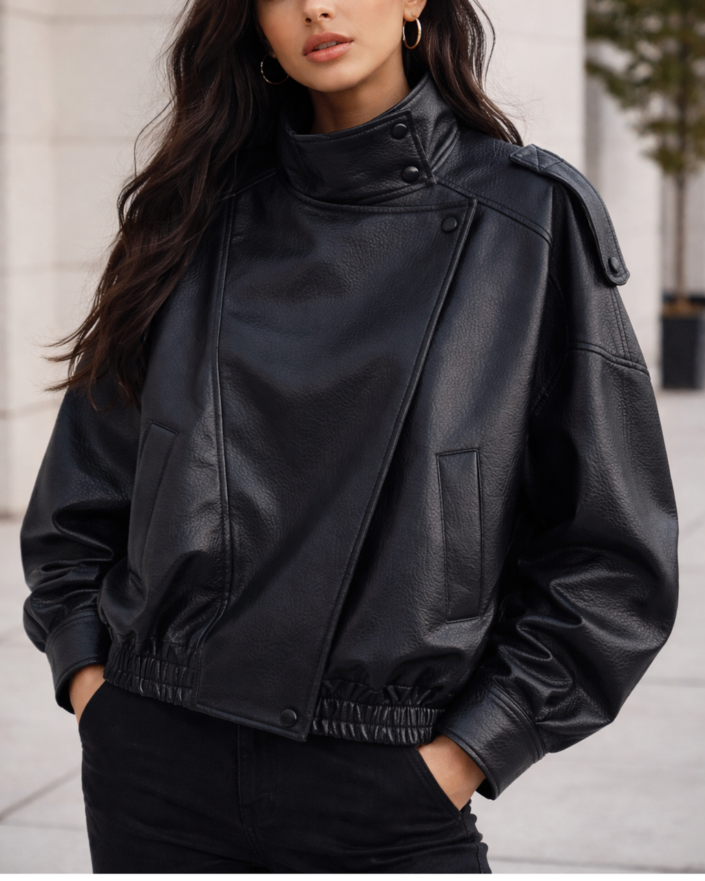 LAURA-Chaqueta de cuero de moda para mujer Otoño Invierno suelta casual PU