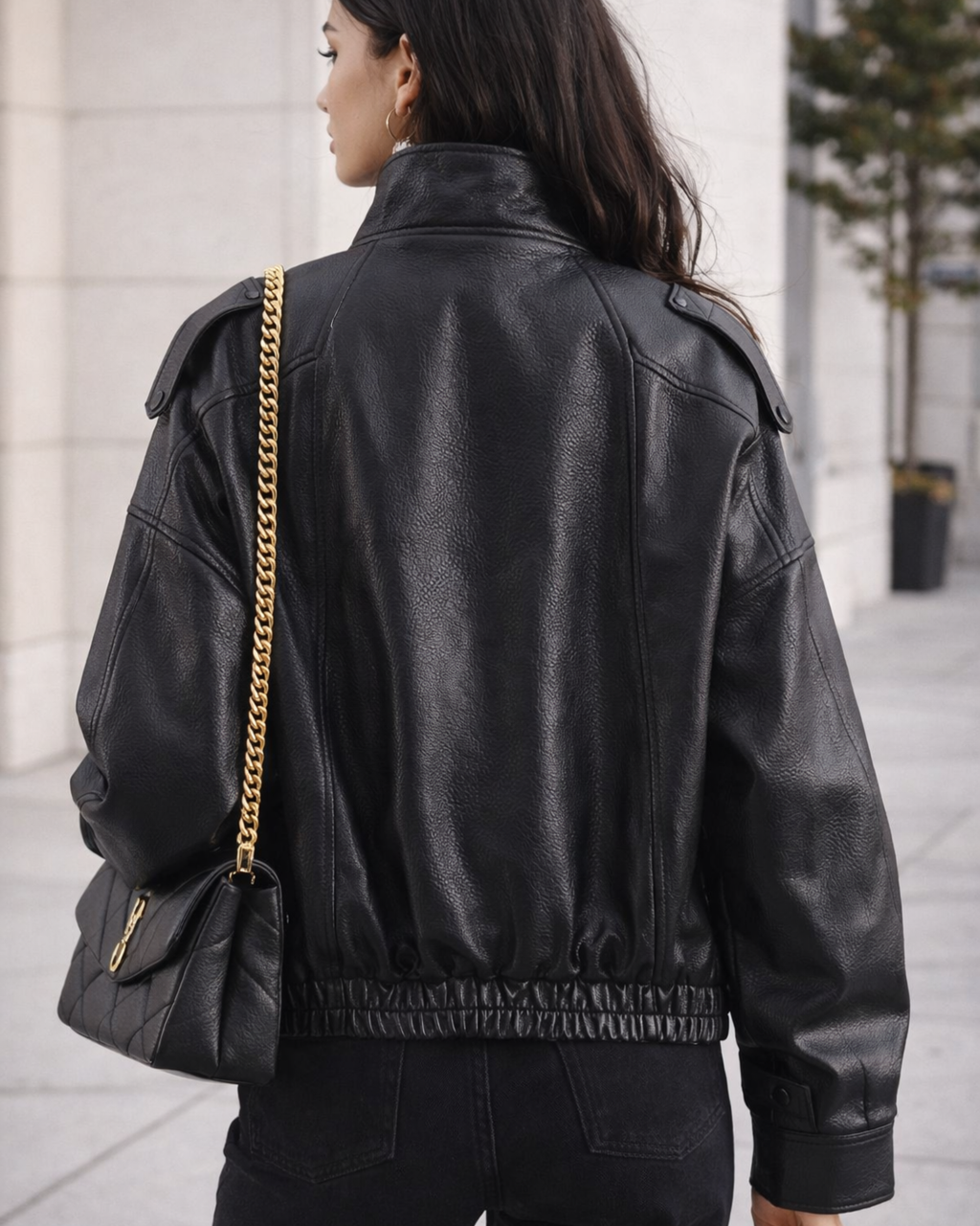 LAURA-Chaqueta de cuero de moda para mujer Otoño Invierno suelta casual PU