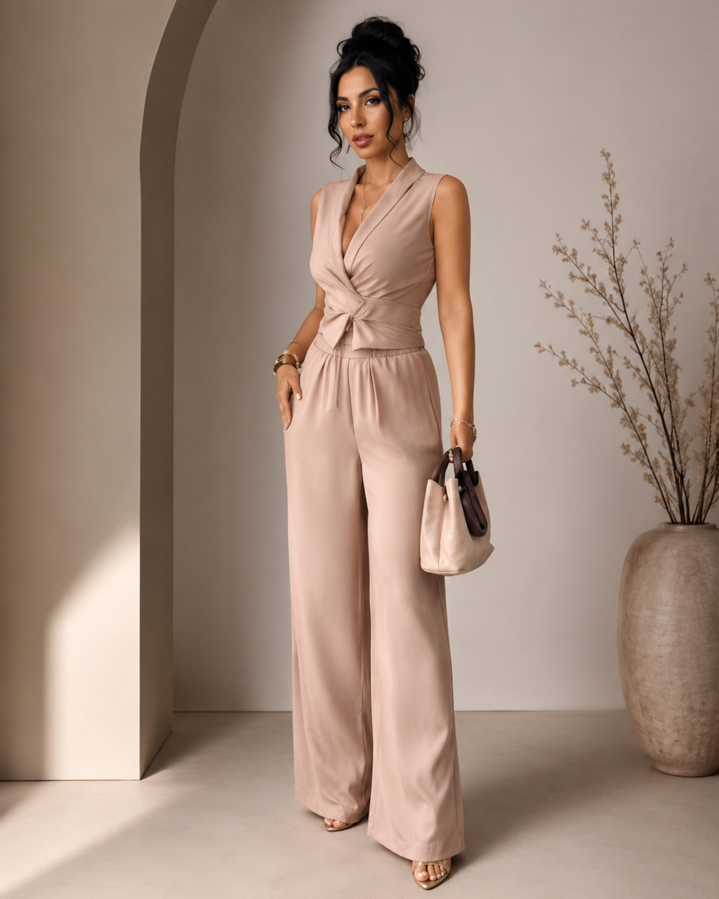 Isa |Conjunto Elegance Nude Palazzo – Sofisticación y Estilo Atemporal