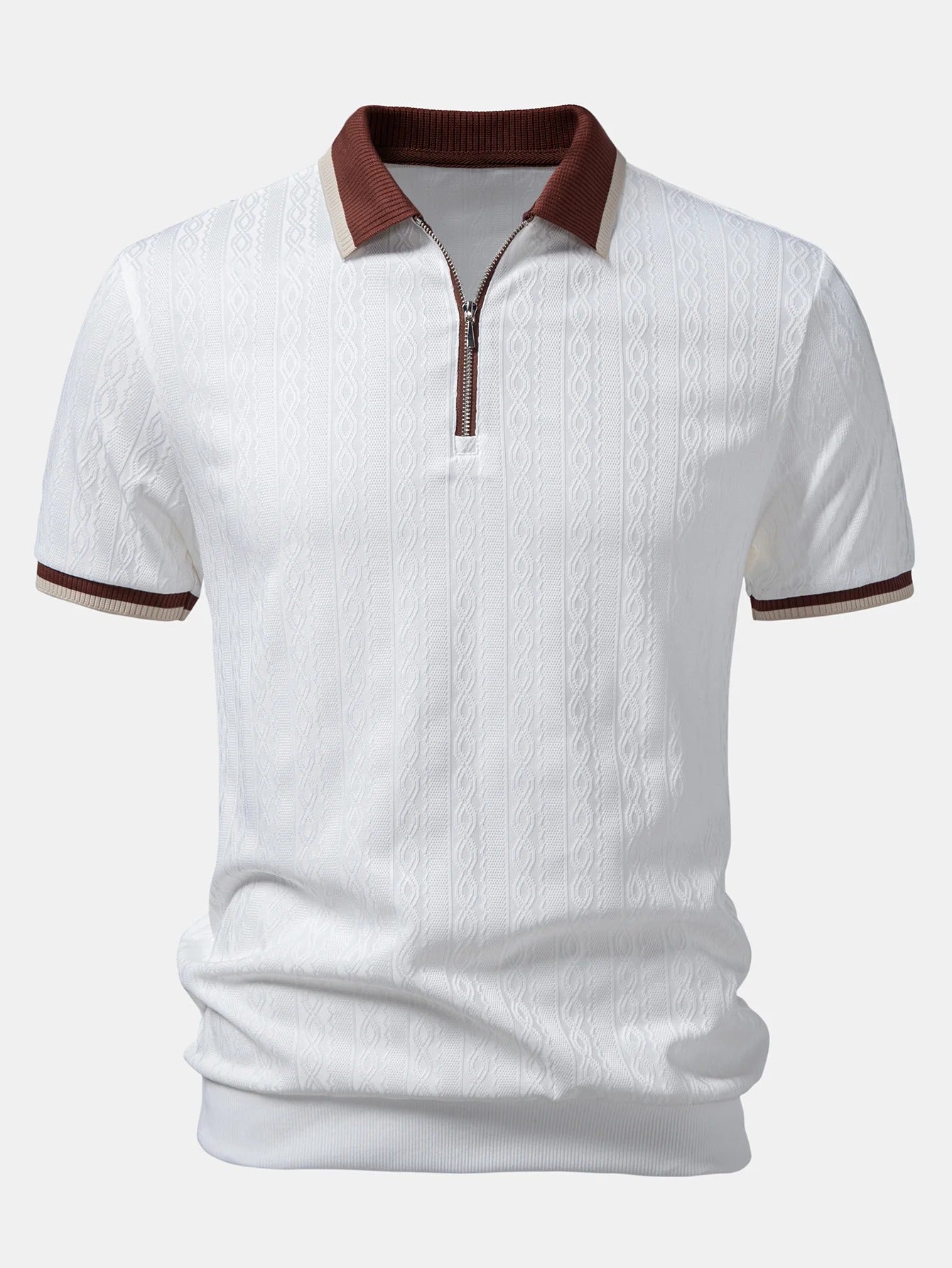 Polo de punto con cremallera texturizada y ribete en contraste