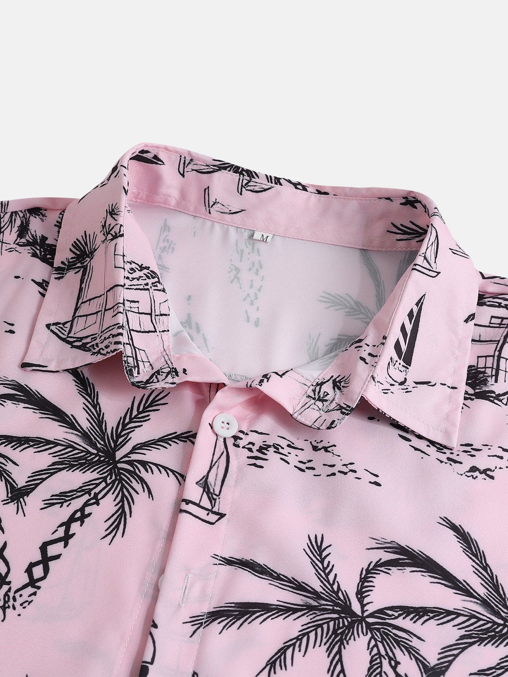 Camisa de botón con estampado de velero de palmera y pantalones cortos de baño