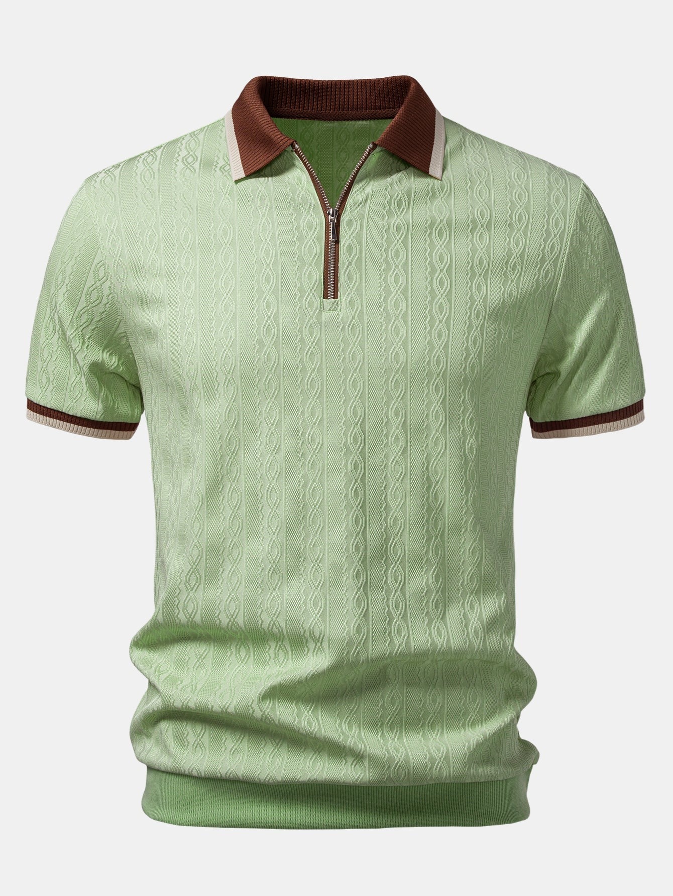 Polo de punto con cremallera texturizada y ribete en contraste
