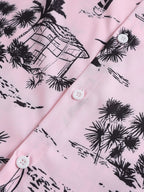 Camisa de botón con estampado de velero de palmera y pantalones cortos de baño