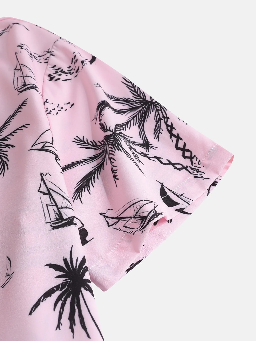 Camisa de botón con estampado de velero de palmera y pantalones cortos de baño
