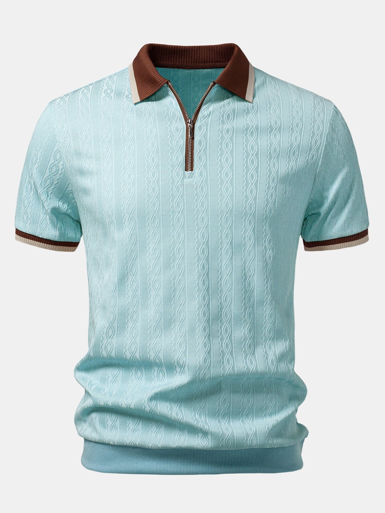 Polo de punto con cremallera texturizada y ribete en contraste
