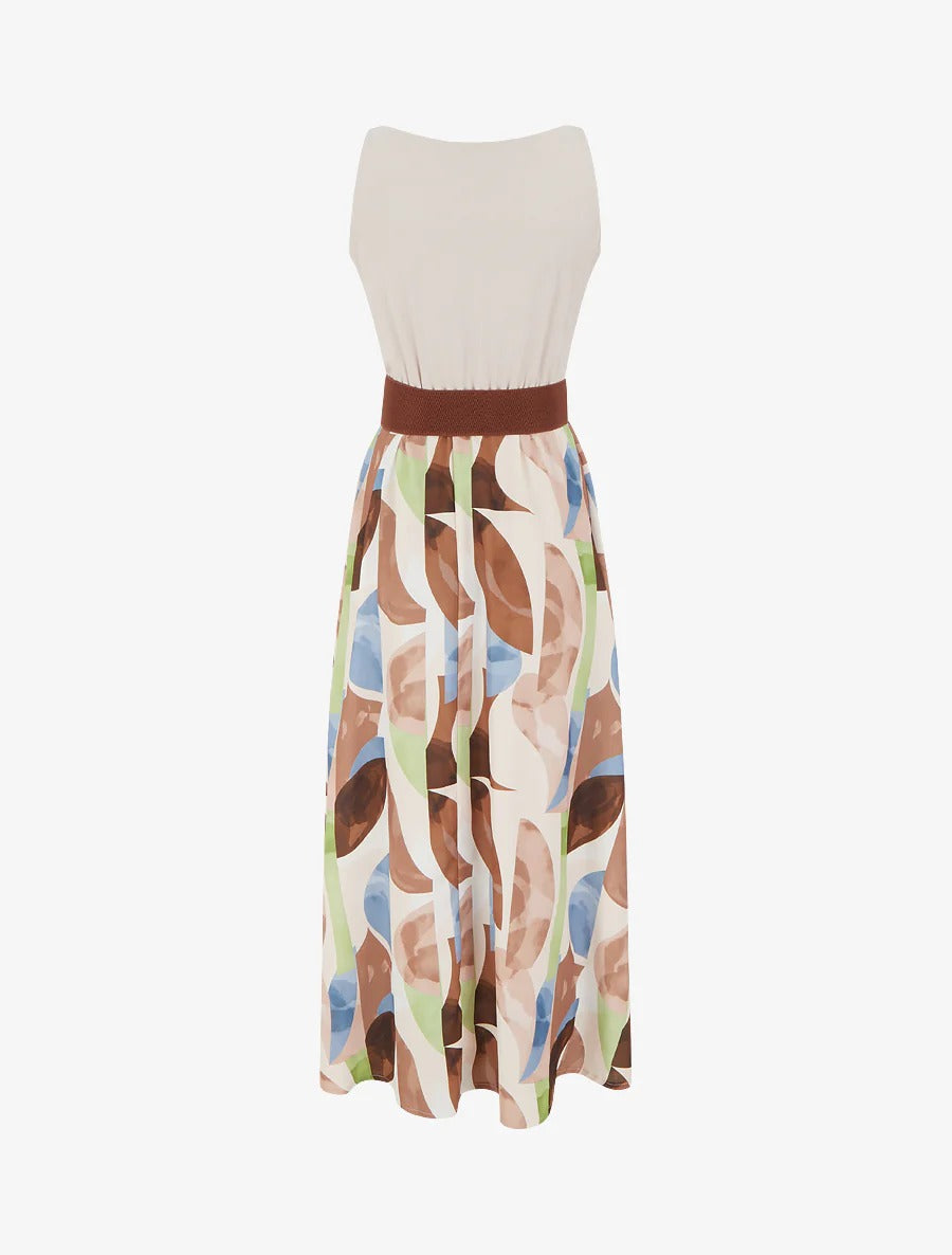 Vestido con estampado de fantasía y tirantes de piel sintética
