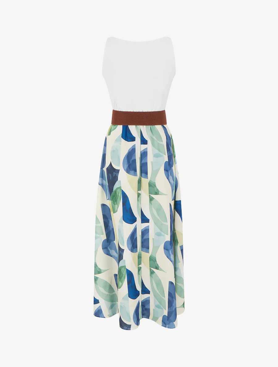 Vestido con estampado de fantasía y tirantes de piel sintética