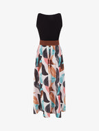 Vestido con estampado de fantasía y tirantes de piel sintética