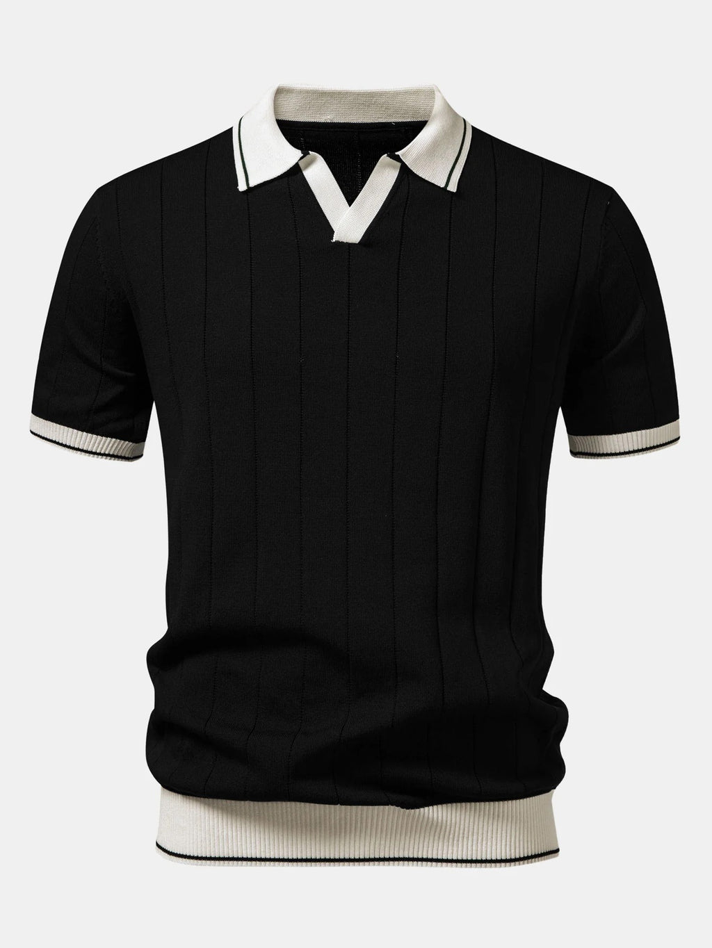 Polo de punto con cuello Johnny acanalado y ribete en contraste y pantalones ajustados de corte cónico.
