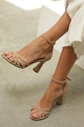 Marta | Sandalias de patchwork con punta redonda y tacón fino