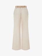 Pantalones rectos lisos con cintura elástica - Beige