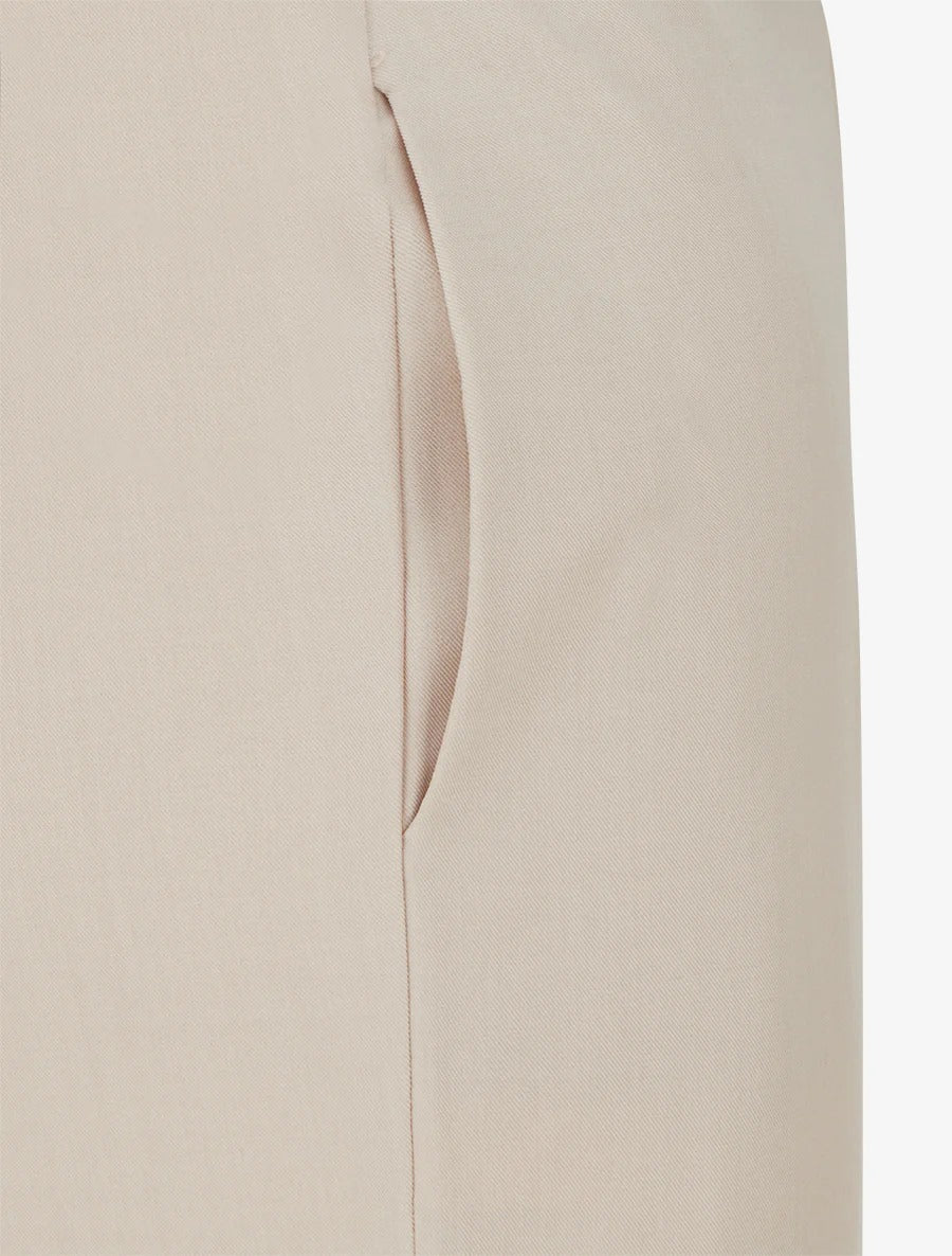 Pantalones rectos lisos con cintura elástica - Beige