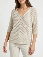 Jersey de punto ligero con cuello en V - Beige