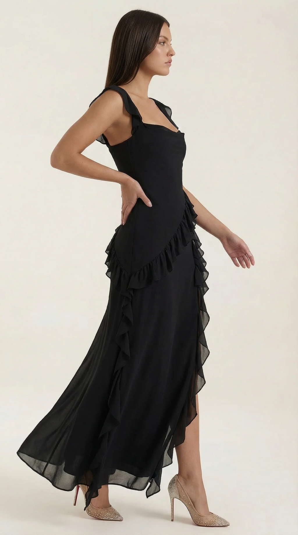 Vestido largo Susan con volantes