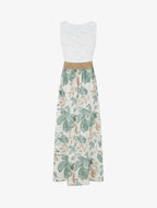 Vestido largo con encaje y estampado floral - Caqui claro